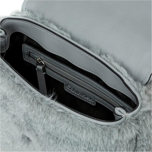 Leilani Micro Pebble Top Handle Crossbody Purse Womens Faux Fur Gray Compact - Picture 6 of 9